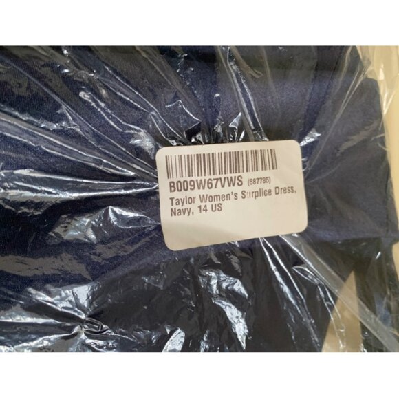 NWT Just Taylor Women's Navy Blue Jewel Surplice Cocktail Dress Sz 14 - Picture 9 of 9